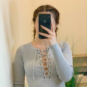 Ribbed Lace-Up Crop Top